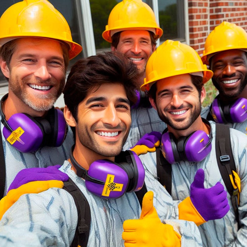 a group of men wearing hard hats and gloves